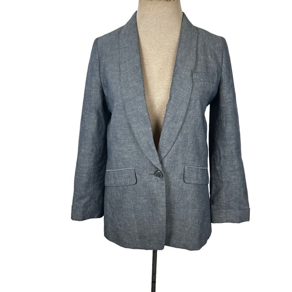 J. Crew size 4 blue linen Blend blazer jacket Women's One Button Relaxed Fit